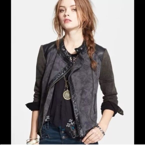 Free People Jackets & Blazers - Free People Leather Jacket Mixed Media - Size 4